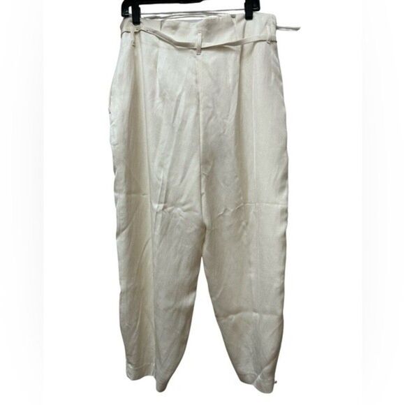 Express Linen Cream High Rise Tapered Ankle Pants Size 14 - Picture 2 of 8